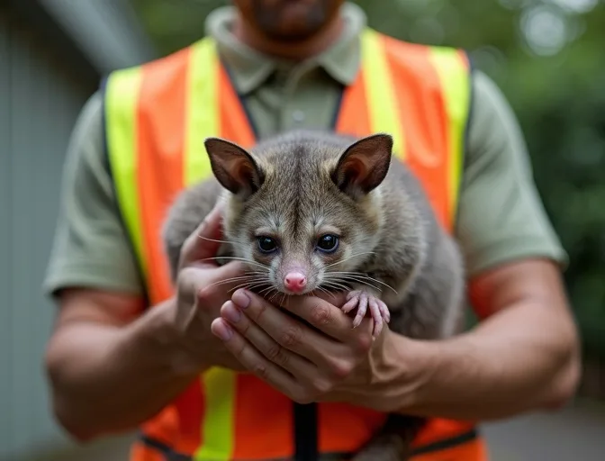 Animal handler safely recovering a deceased possum in Flinders